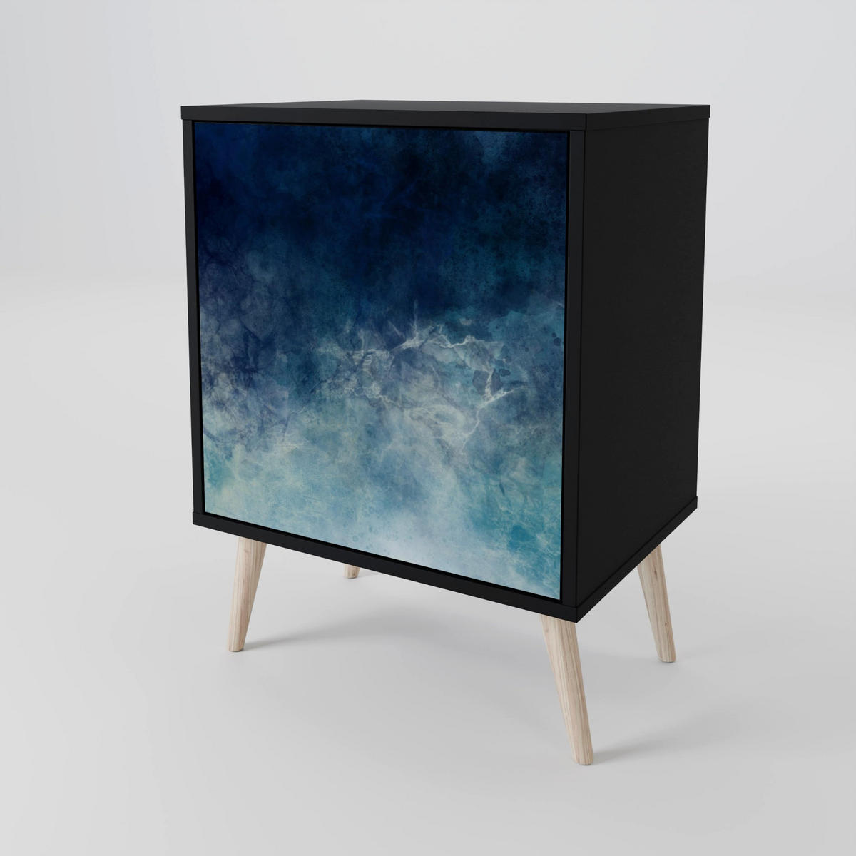 SIDEBOARD CELESTIAL FALL, Schwarz, 57,5x42x75,5 cm, Goldfarbene Metallfüße - Goldfarben/Multicolor, Holzwerkstoff/Metall (57.5/75.5/42cm) - SpaceRebels
