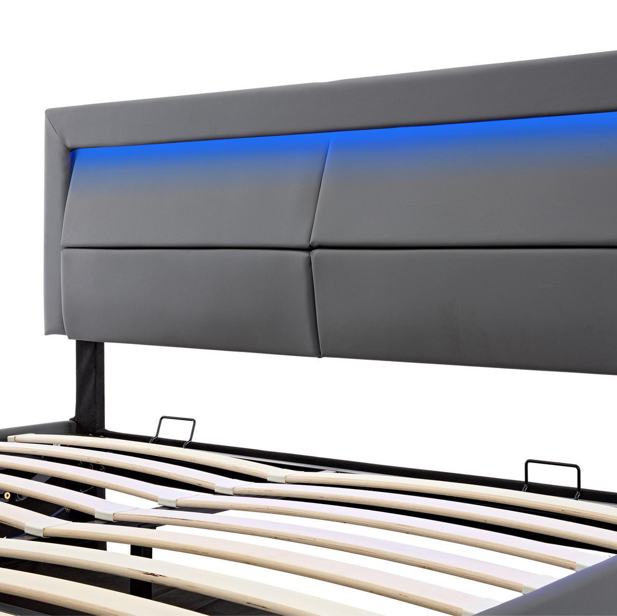 POLSTERBETT mit Stauraum, USB und LED 160x200 cm PU Grau - Grau, Metall (160/200cm) - Meubliv
