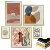 WANDBILDER 5er Set - 50x50 cm & 20x30 cm & 40x60 cm Goldrahmen - Boho-Ästhetik, Pastellposter - Goldfarben, Kunststoff (40/60cm) - ArtPrintCave