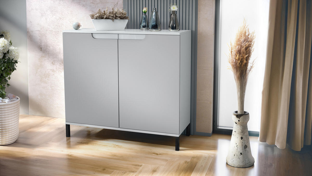 KOMMODE Sylt Hellgrau Seidenmatt - Greige, Holzwerkstoff (92.5/83.5/35cm) - Vladon