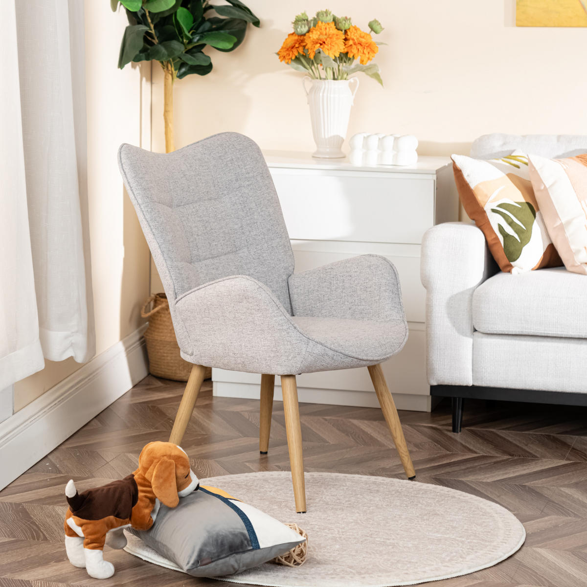 OHRENSESSEL in Webstoff, Grau - Grau, Textil/Metall (62/90.5/62cm) - Meubles Cosy