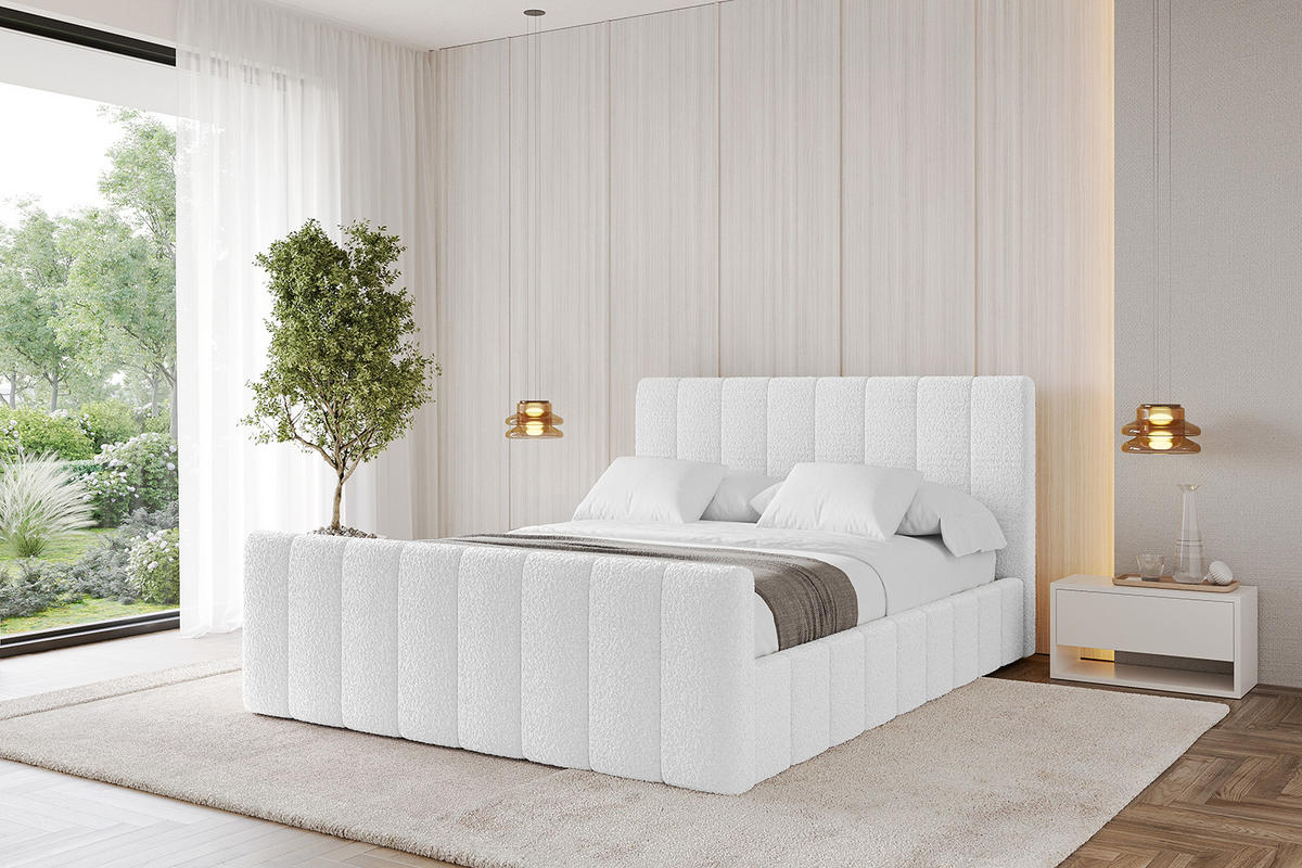 POLSTERBETT mit Bettkasten, Fußteil und Lattenrost, Boxbett mit Matratze H3/H4 - FINO-Z 180x200 Weiß - Weiß, Holzwerkstoff/Textil (180/200cm) - ALTDECOR