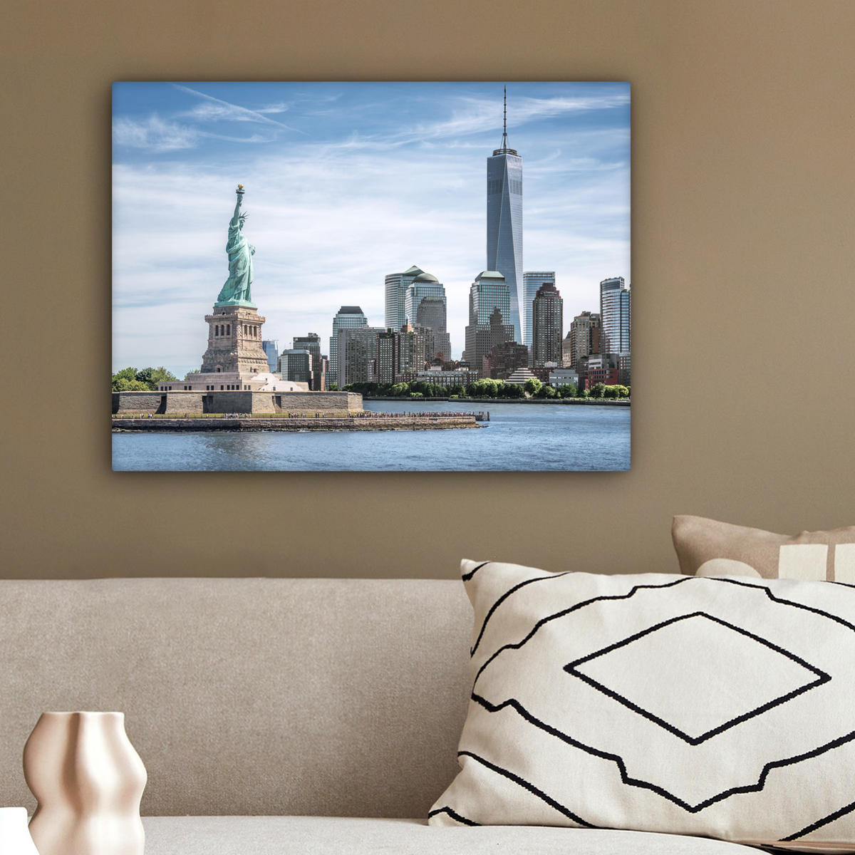LEINWANDBILD New York - Freiheitsstatue - Wasser 40x30 cm - Hellblau, Textil (40/30cm) - MuchoWow