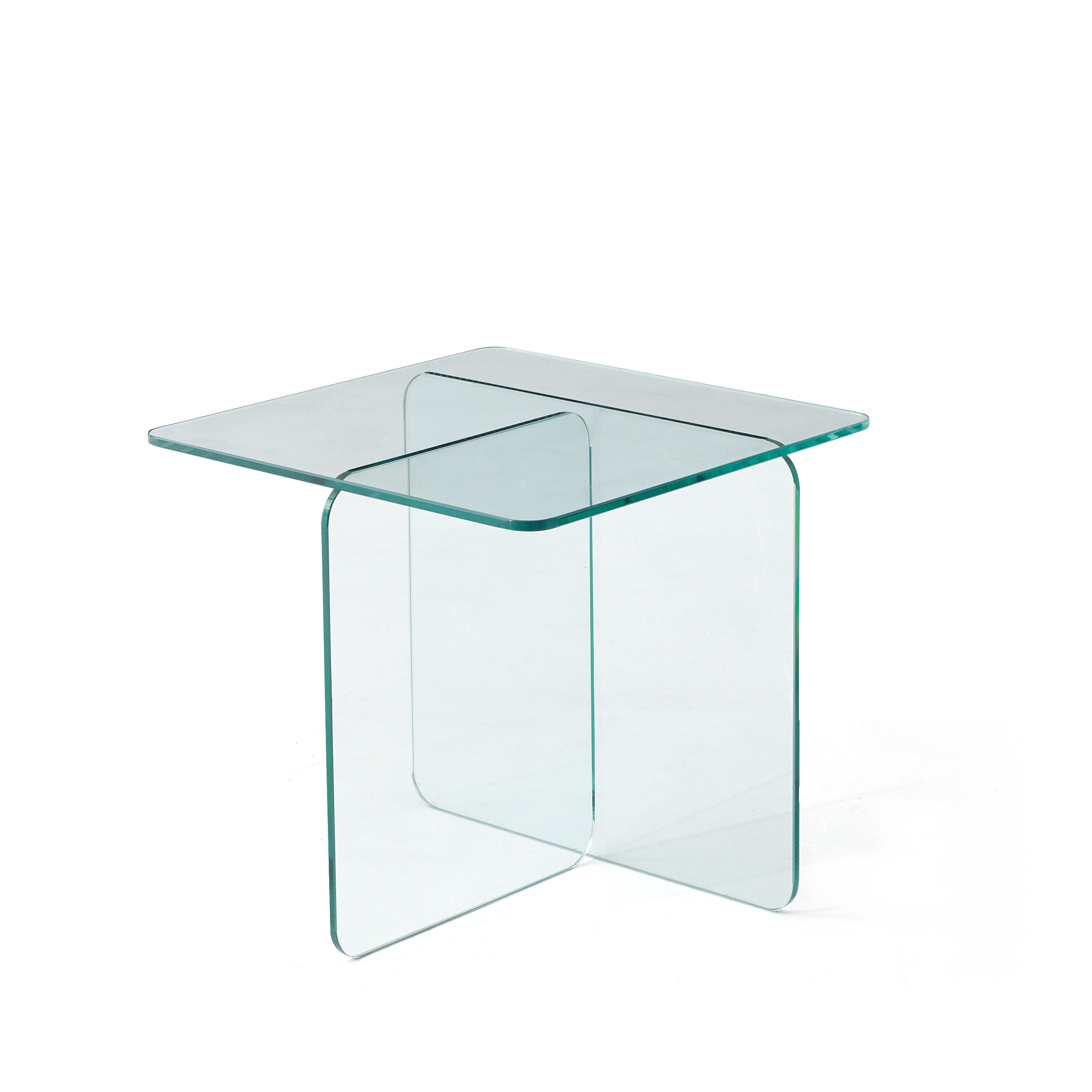 BEISTELLTISCH DE-37401 quadratisch mit gebogenem Glas Transparent - Transparent, Glas (45/45/41cm) - ComfortXL