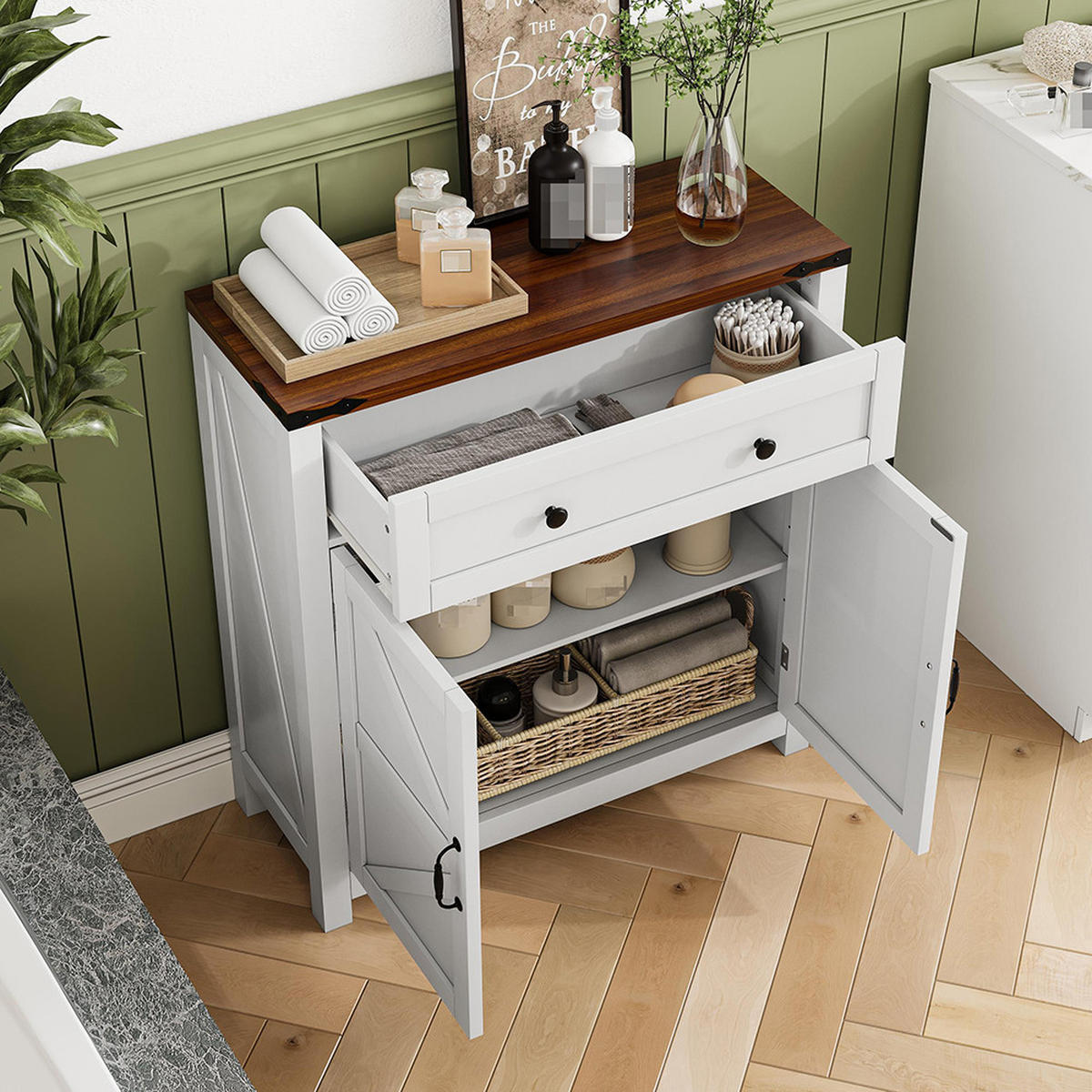 BADEZIMMERSCHRANK Bauernstil Weiß 76/30/83 cm - Weiß, Holz (76/83/30cm) - Zephmum