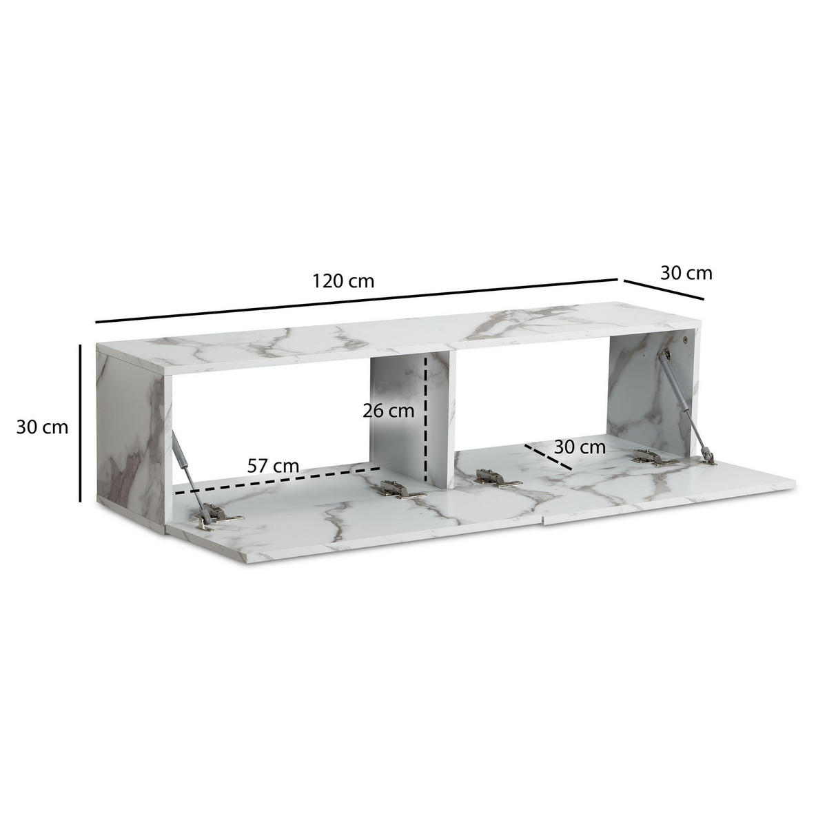 TV-LOWBOARD hängend, Marmor-Optik, Klapptüren, modern, Weiß 120x30x30 cm - Weiß, Metall (120/30/30cm) - KADIMA DESIGN