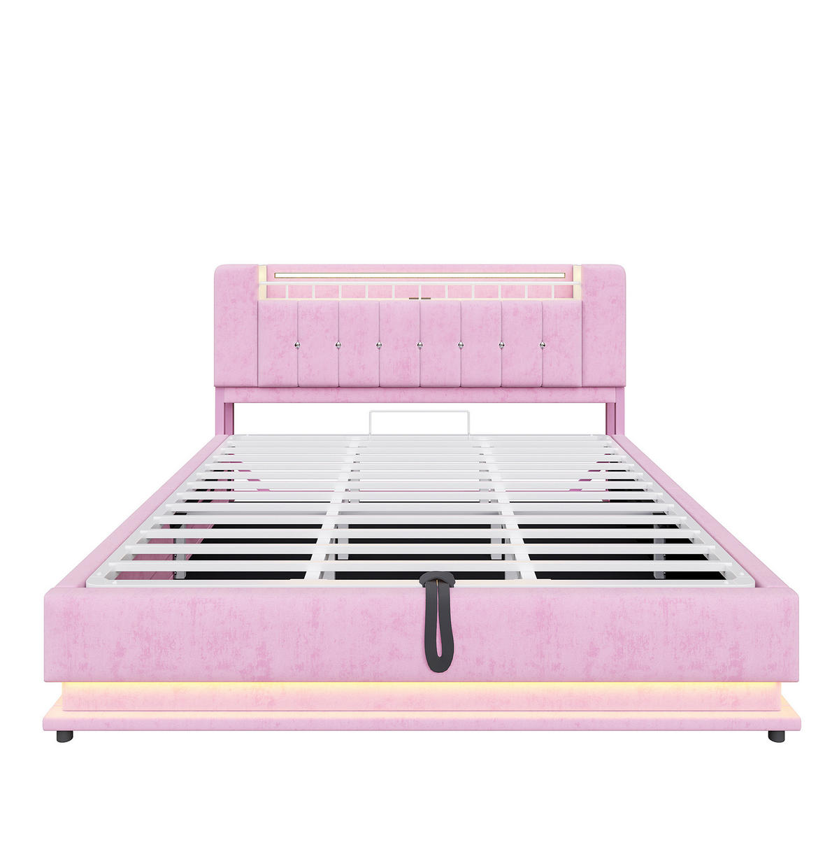 POLSTERBETT mit LED-Beleuchtung 180/200 cm mit Bettkasten und USB in Rosa - Rosa, Textil (180/200cm) - BEAOK