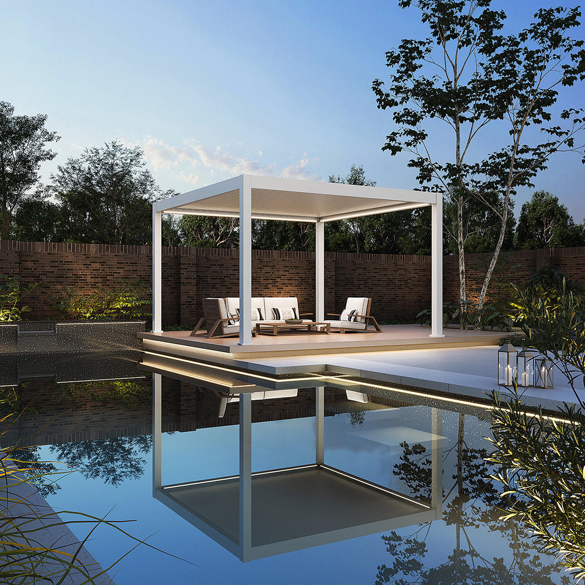 PERGOLA Deluxe Plus Elektrisch Pavillon Terrassenüberdachung Alu LED 4 x 4 M - Weiß, Metall (400/255/400cm) - WEIDE