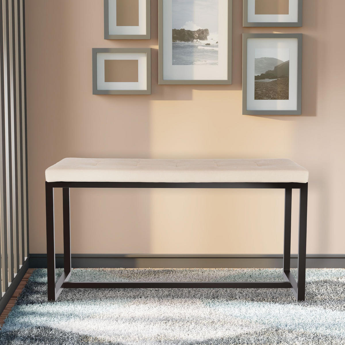 SITZBANK 100/40 cm Samt creme - Creme/Schwarz, Textil/Metall (100/48/40cm) - CLP