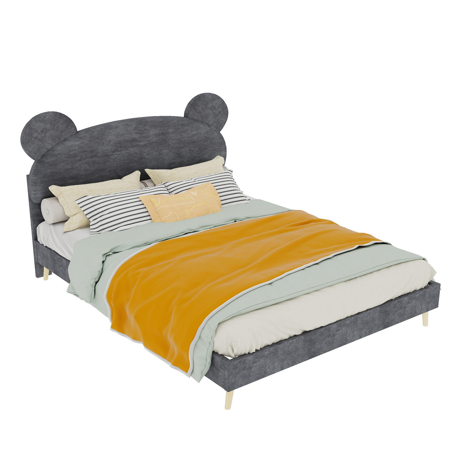 BETT Kinderbett 140x200 cm Stoff Grau inklusive Matratze - Grau, Metall (140/200cm) - Meubliv