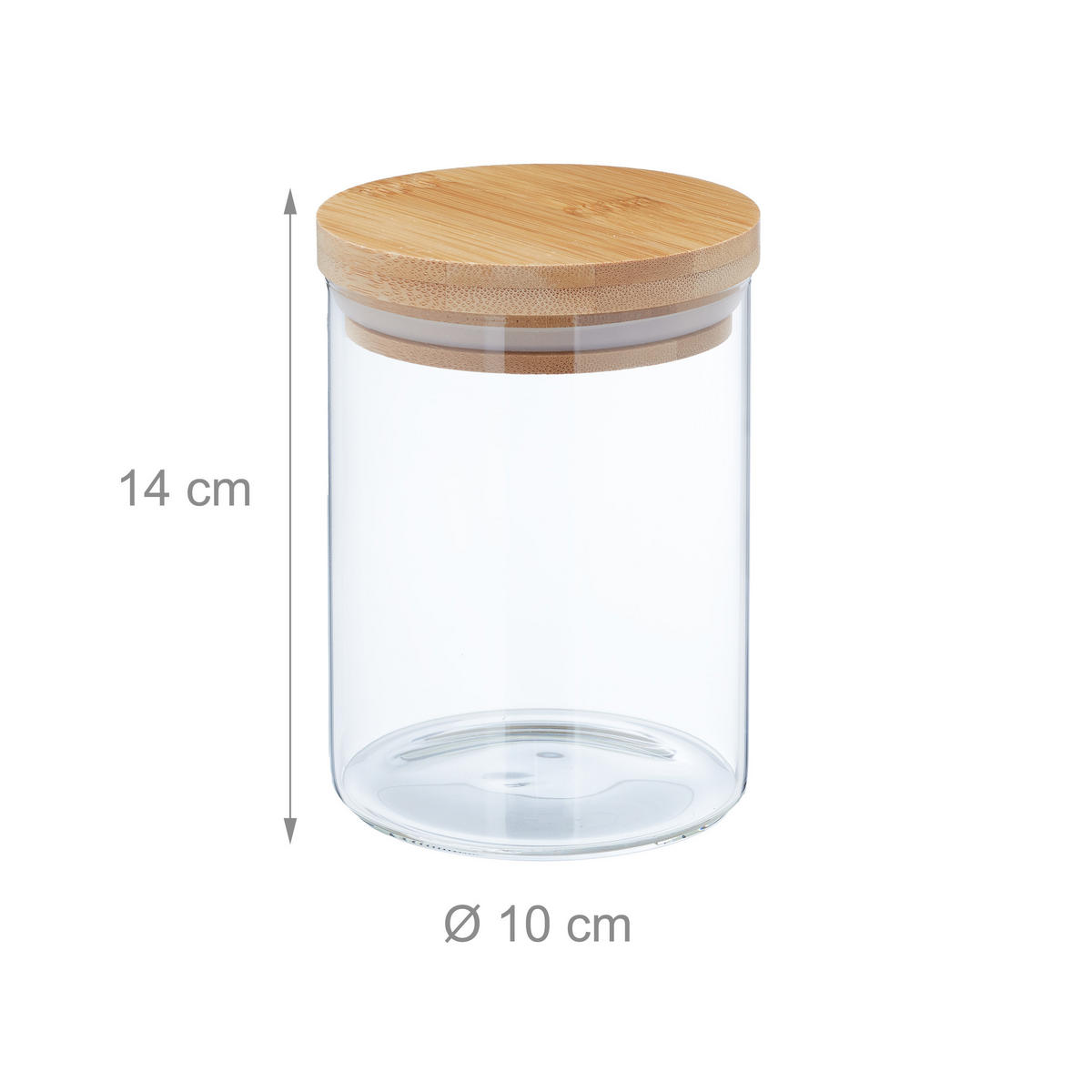 4xVORRATSGLAS - Transparent, Glas/Holz (10/14/10cm) - Relaxdays