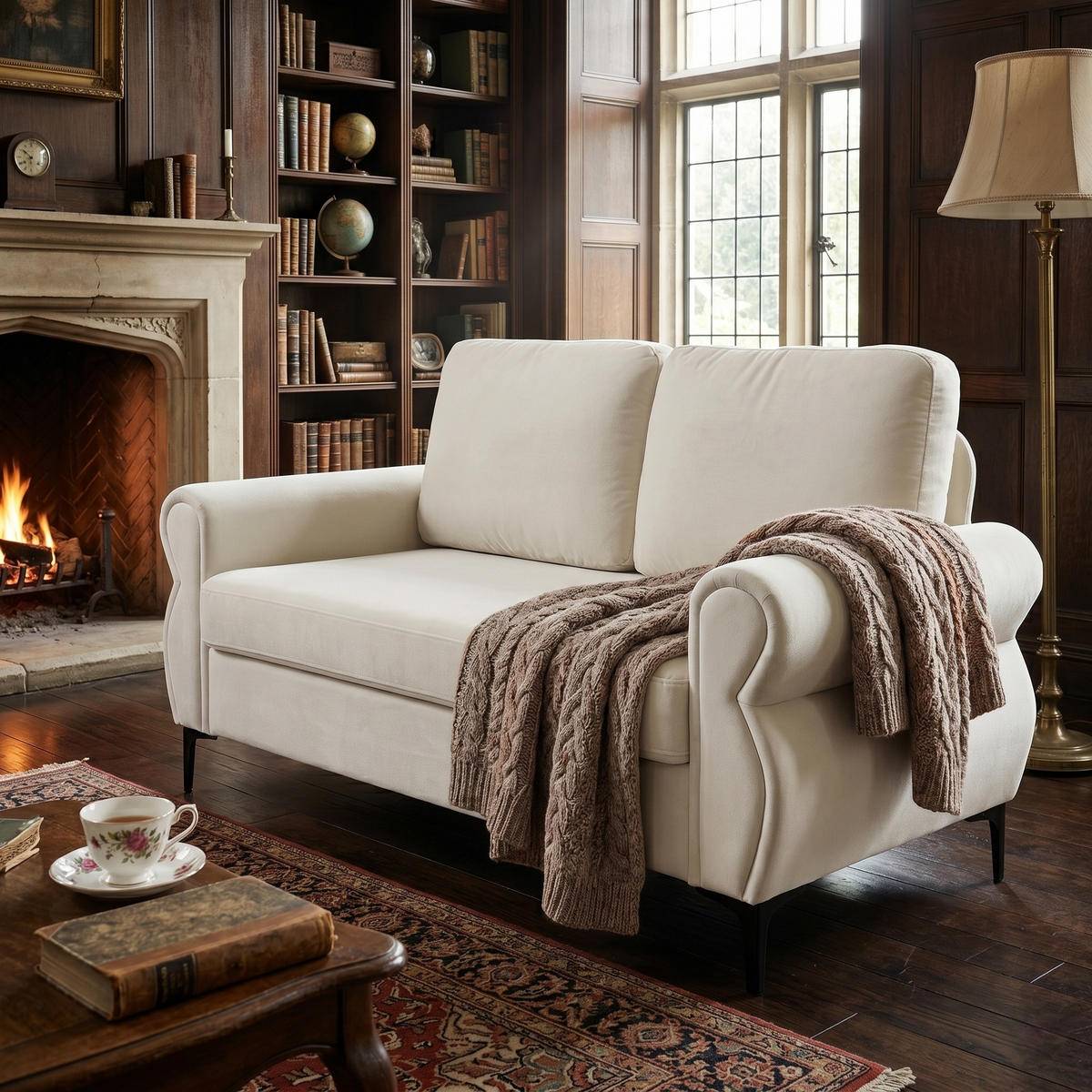 2-SITZER SOFA Polyester Cremeweiß mit Metallfüßen - Creme, Holzwerkstoff/Textil (173.5/92/81cm) - WISHDOR