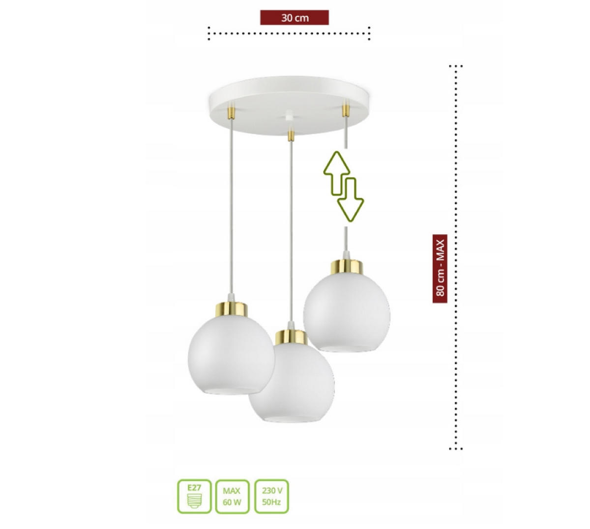 PENDELLEUCHTE GOLDGLAS - Goldfarben/Weiß, Glas/Metall (40/40/80cm) - kiki design