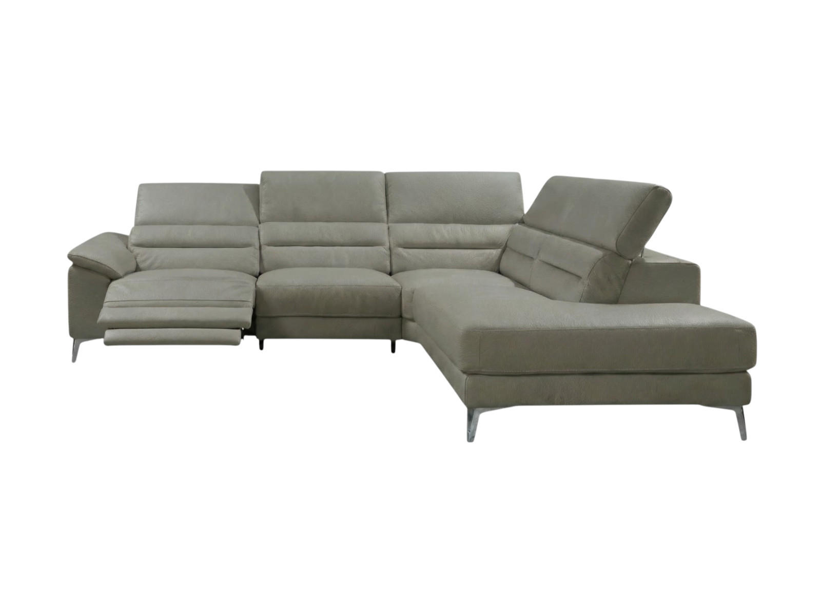 ECKSOFA Tucano Echtleder mit 1 x Relaxfunktion Perlgrau - Hellgrau, Leder/Metall (258/232cm)