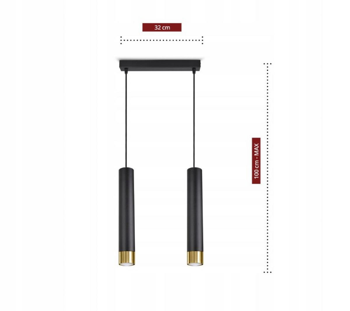 PENDELLEUCHTE Milano Tube - Goldfarben/Schwarz, Glas/Metall (6/32/100cm) - kiki design