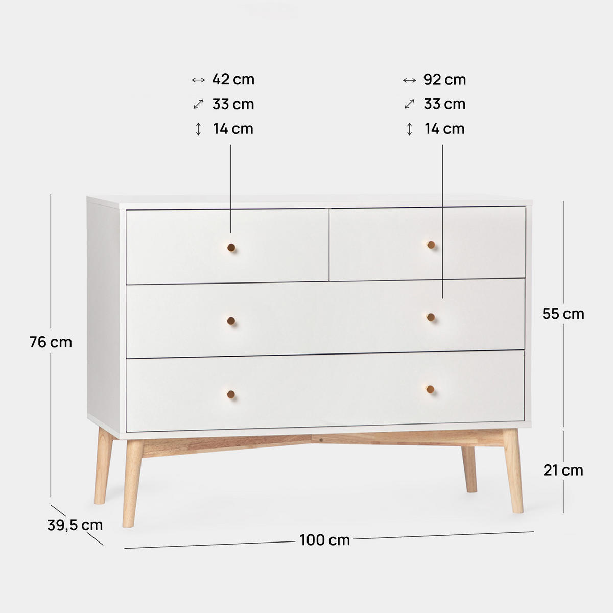 KOMMODE MIT SCHUBLADEN Vichy Weiß 100 cm x 76 cm - Weiß, Holzwerkstoff (100/76/40cm) - Klast Home