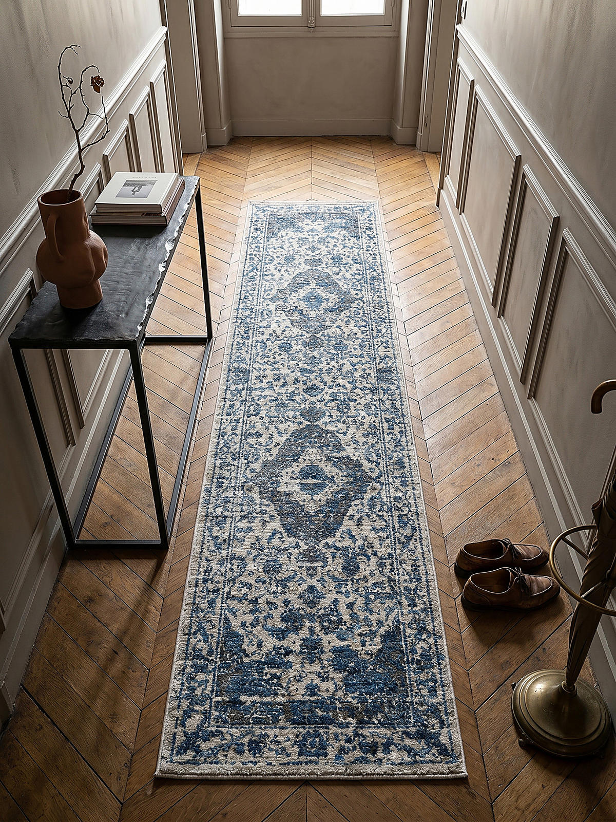 TEPPICH Vintage Kurzflor Medallion Muster, Orientalisch, Wohnzimmer Blau Läufer 60x230 - Blau, Textil (230/60cm) - KADIMA DESIGN