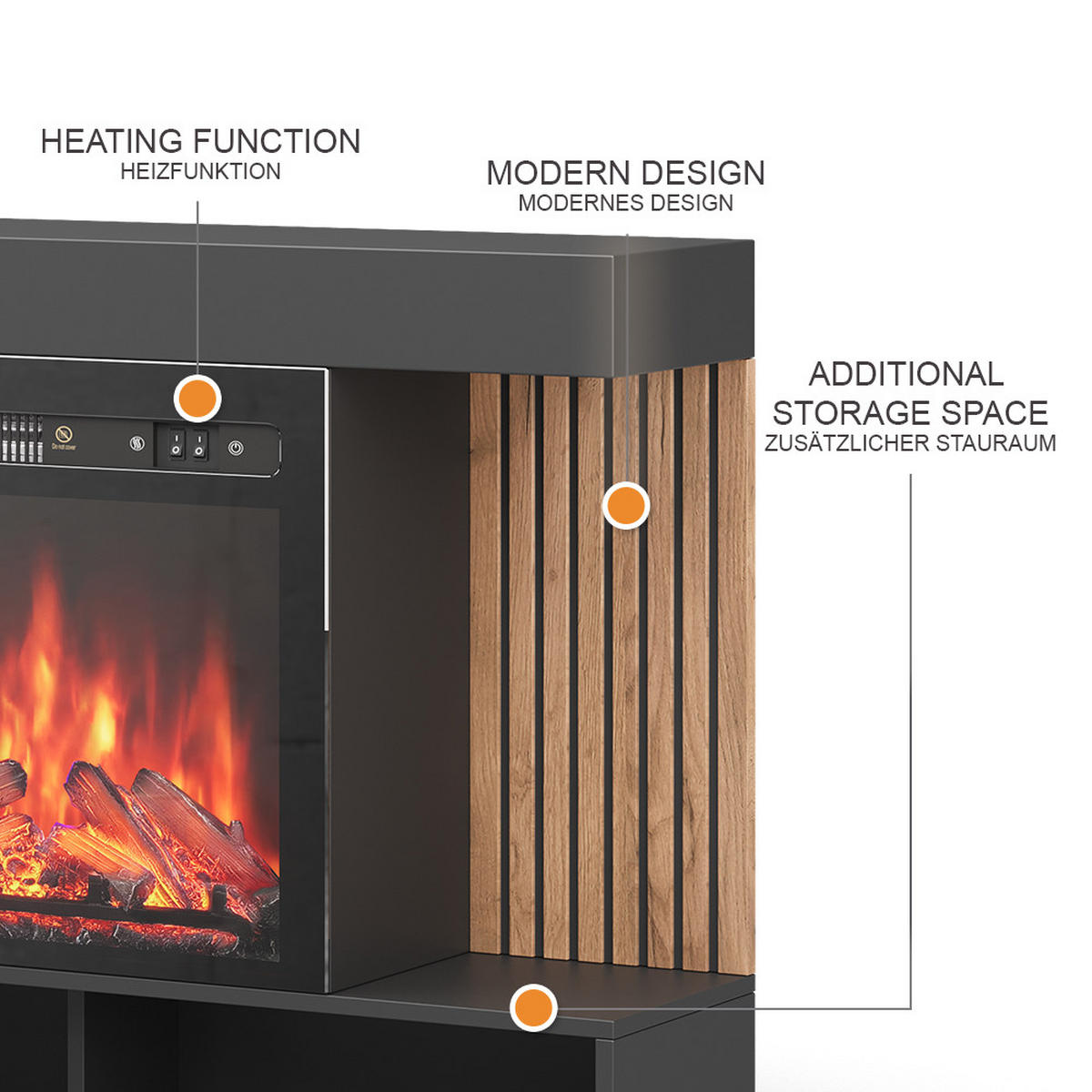 ELEKTROKAMIN Lynea Schwarz 100 cm mit realistischem Flammeneffekt und Heizung 1800W - Schwarz, Holzwerkstoff (100/80/25cm) - Vicco