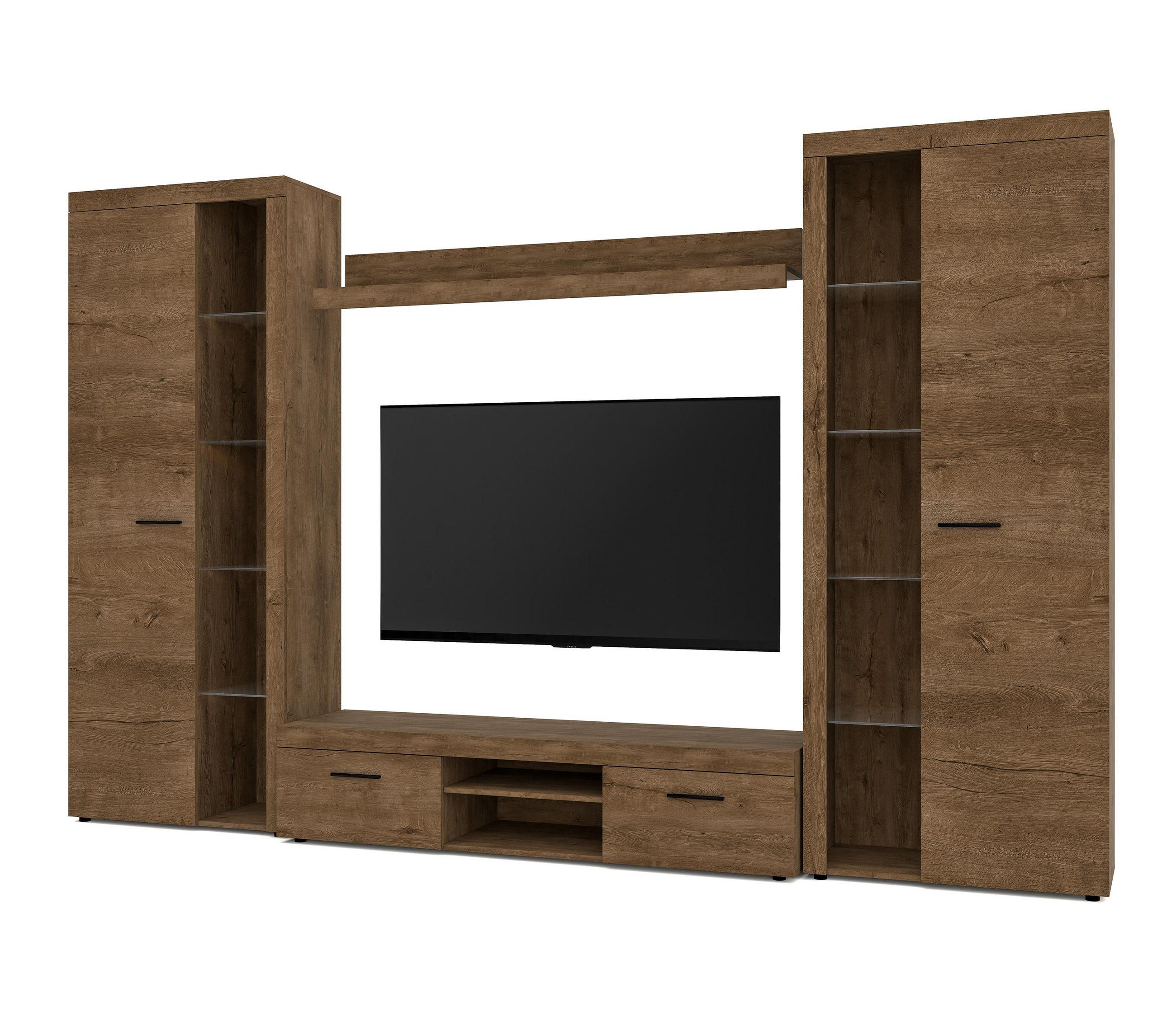 WOHNWAND Spacoro XL Lefkas 300/190/40 cm Viel Stauraum ohne LED - Braun, Holzwerkstoff/Kunststoff (300/190/40cm) - AX Living