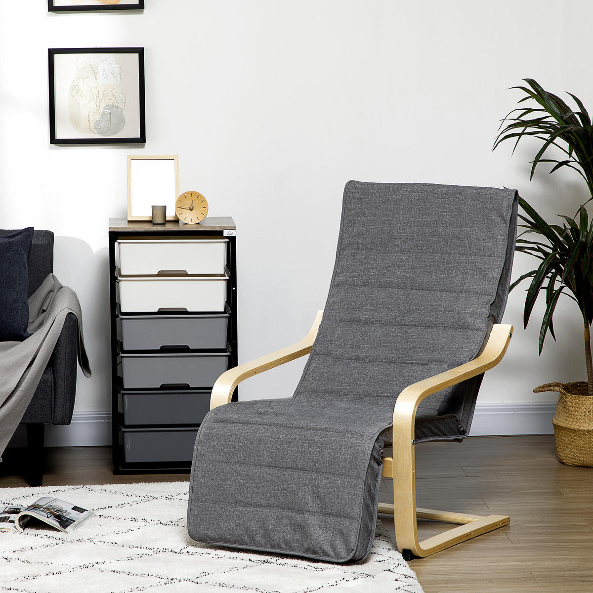 RELAXSESSEL Schwingstuhl, Ruhesessel, Relaxstuhl mit Verstellbarem Fußteil - Grau, Kunststoff (94/100/66.5cm) - HOMCOM