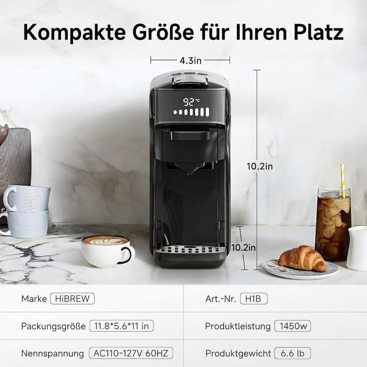 FILTERKAFFEEMASCHINE 6-in-1 20 Bar Edelstahlfilter Espresso-Extraktion - Schwarz, Metall (11/26/26cm) - BEXEVUE