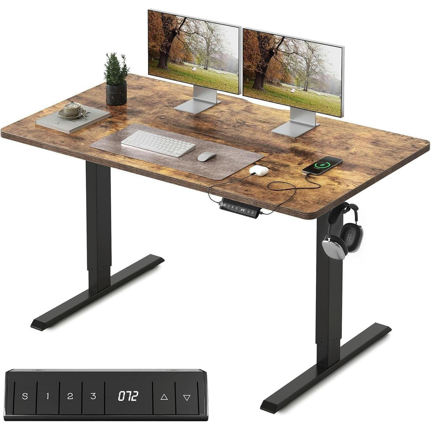SCHREIBTISCH Höhenverstellbar Elektrisch 120 x 60 cm Braun mit USB-Anschlüssen - Braun, Holzwerkstoff (60/120/72cm)