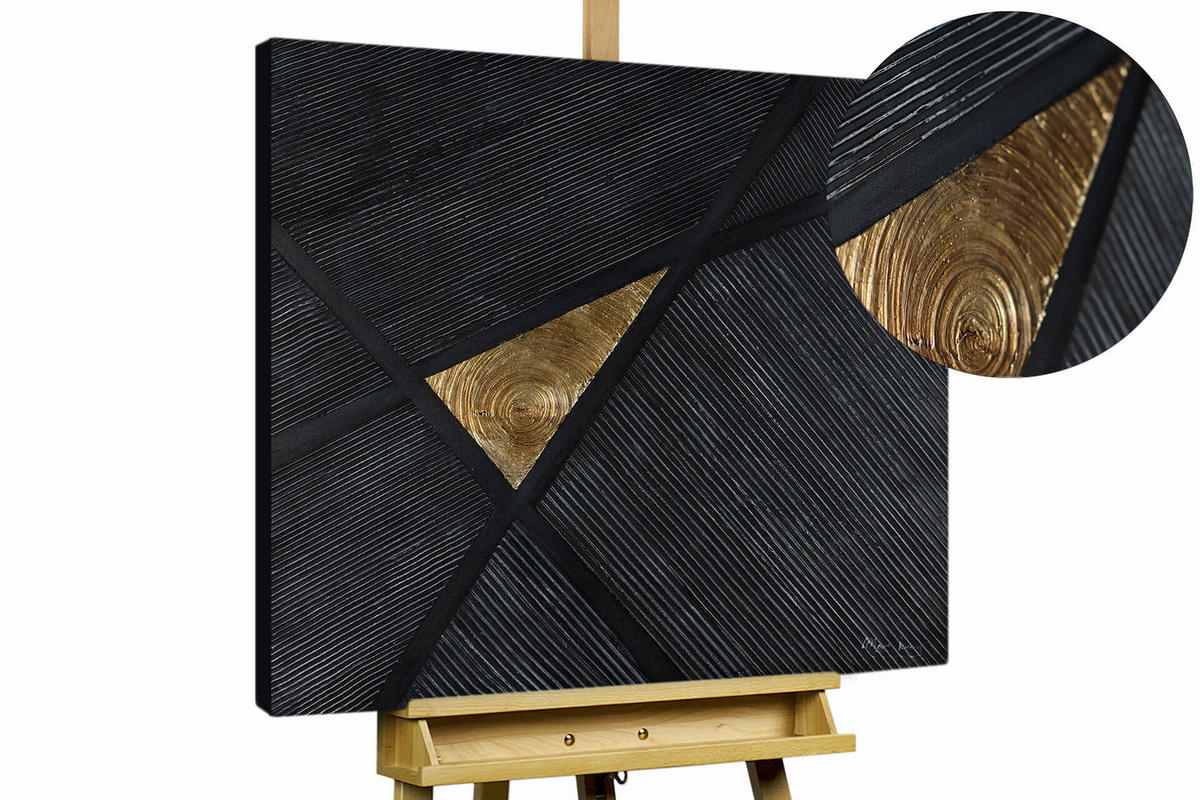 ACRYLBILD HANDGEMALT 80/80 cm - Goldfarben/Schwarz, Holz/Textil (1.5/80cm) - KUNSTLOFT