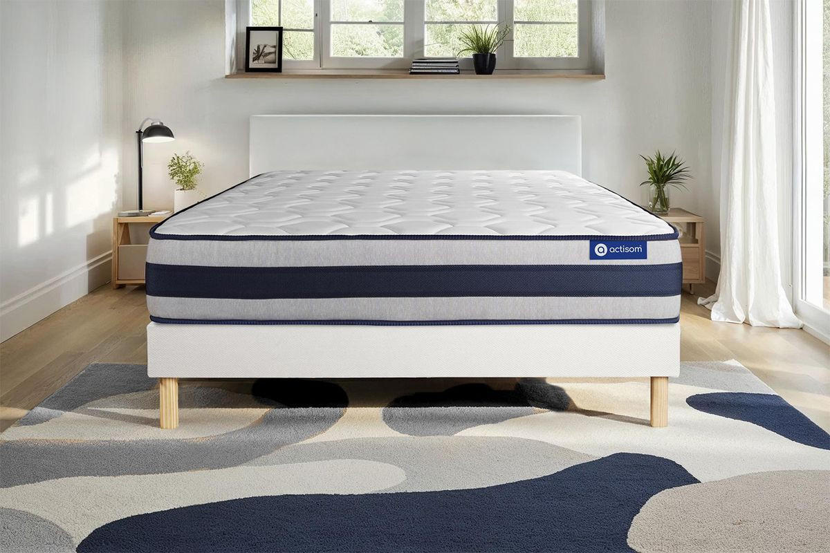 BETT Actimemo ergo Memory-Schaum 180 x 220 cm h3 - Kit Bettgestell Weiß - Beige/Weiß, Karton/Holz (180/220cm) - ACTISOM