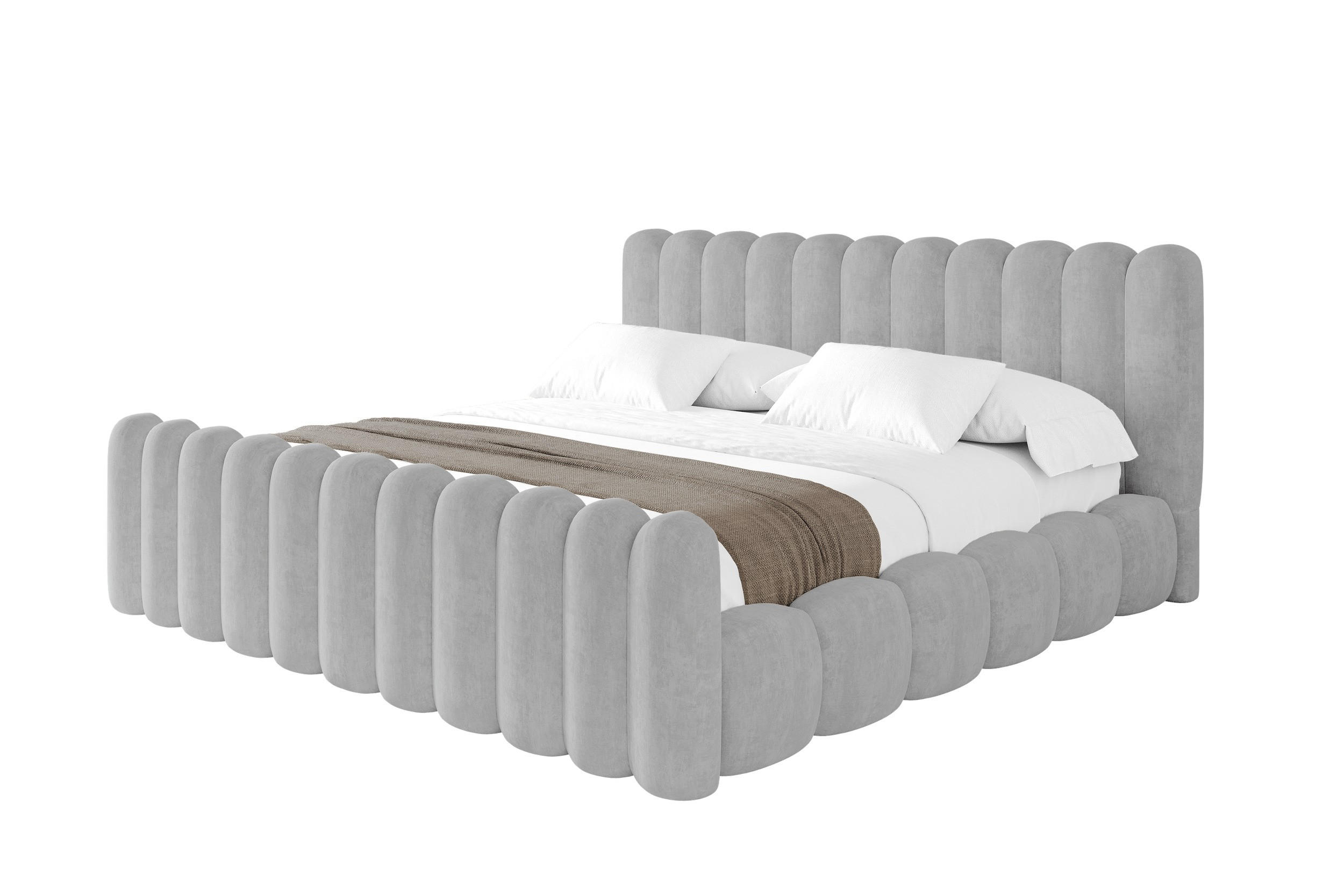 POLSTERBETT mit Bettkasten, Fußteil und Lattenrost, Bett mit Matratze H3/H4 - SENA-Z 200x200 Hellgrau - Hellgrau, Holzwerkstoff/Textil (200/200cm) - ALTDECOR
