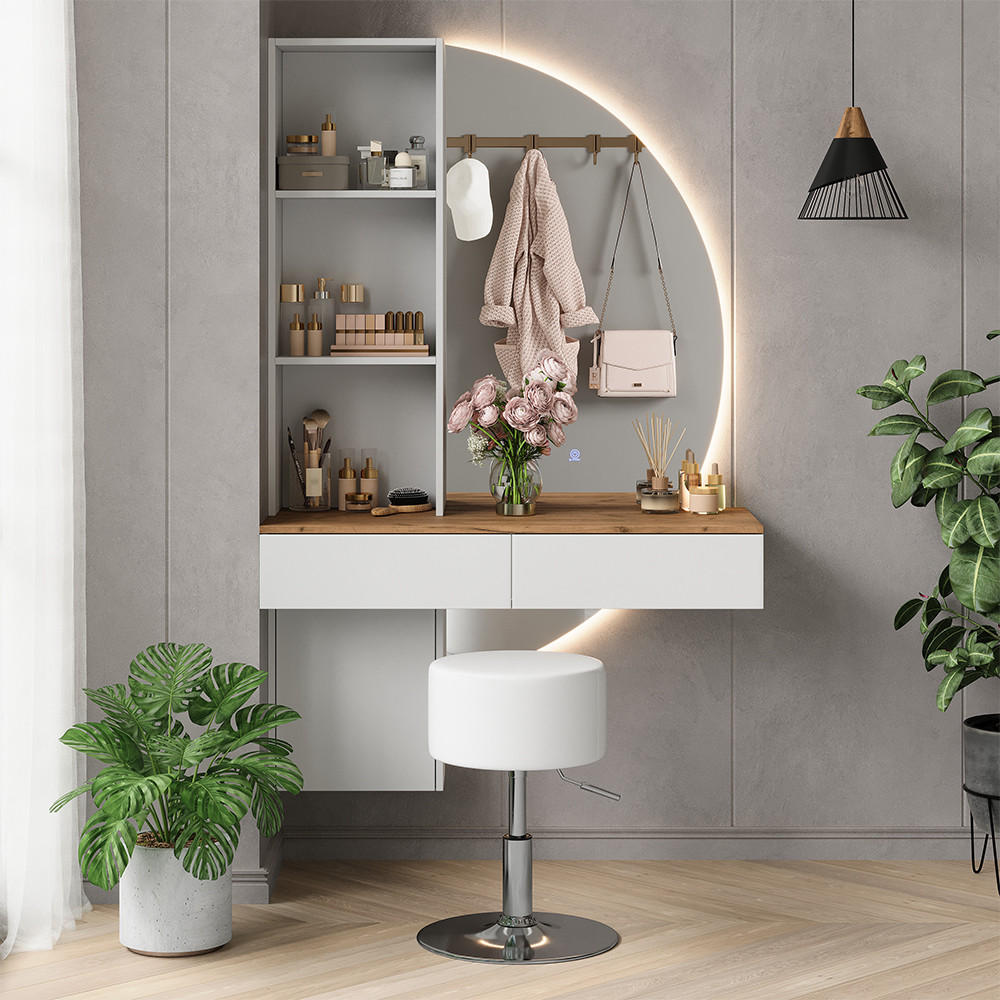 Vicco TOALETNÍ STOLEK Melora Bílá/dub 100 cm se zrcadlem LED a stoličkou