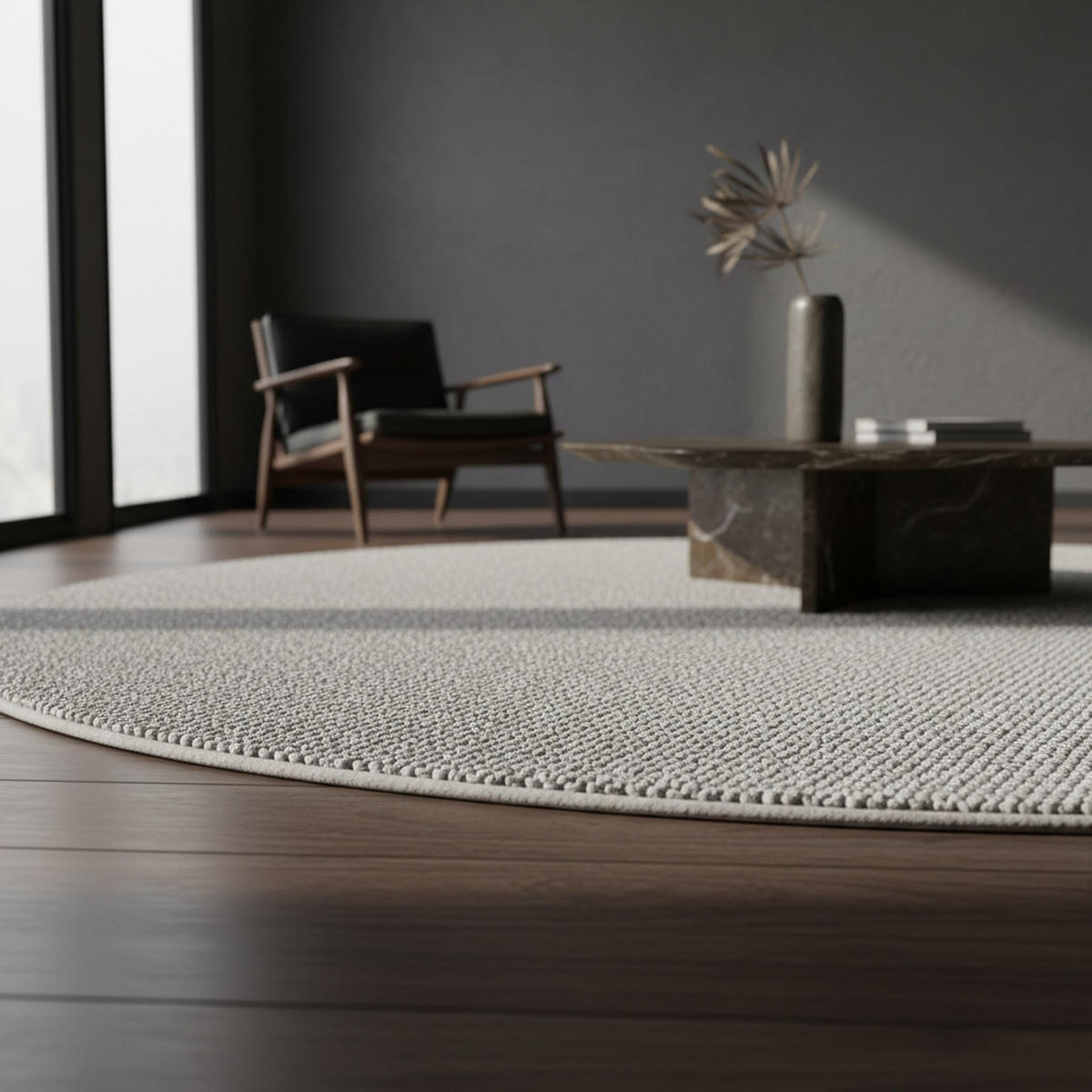 TEPPICH Kurzflor Flachgewebe Uni-Design Polypropylen Wohnzimmer Silber Rund 120x120 - Silberfarben, Textil (120/120cm) - KADIMA DESIGN