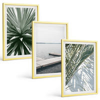 BILDER SET 3er Set - 40x60 cm Goldrahmen - Palmenblätter-Holzbrücke - Goldfarben, Kunststoff (40/60cm) - TULUP