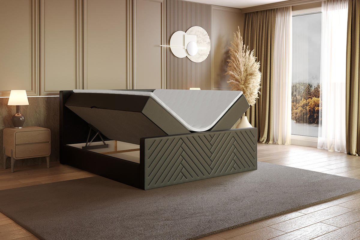 BOXBETT mit Matratze und Lattenrost - VEXA-Z - 200x200 - Schwarz Kunstleder - Schwarz, Holzwerkstoff (200/200cm) - ALTDECOR