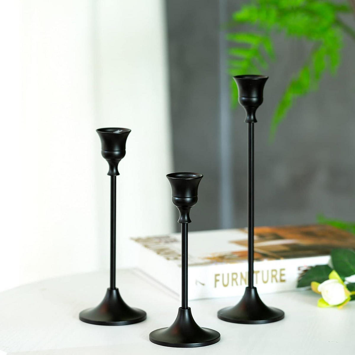 KERZENSTÄNDER 3er Set Metall Schwarz 15/19/24cm - Schwarz, Metall (6.8/23.5/6.8cm)