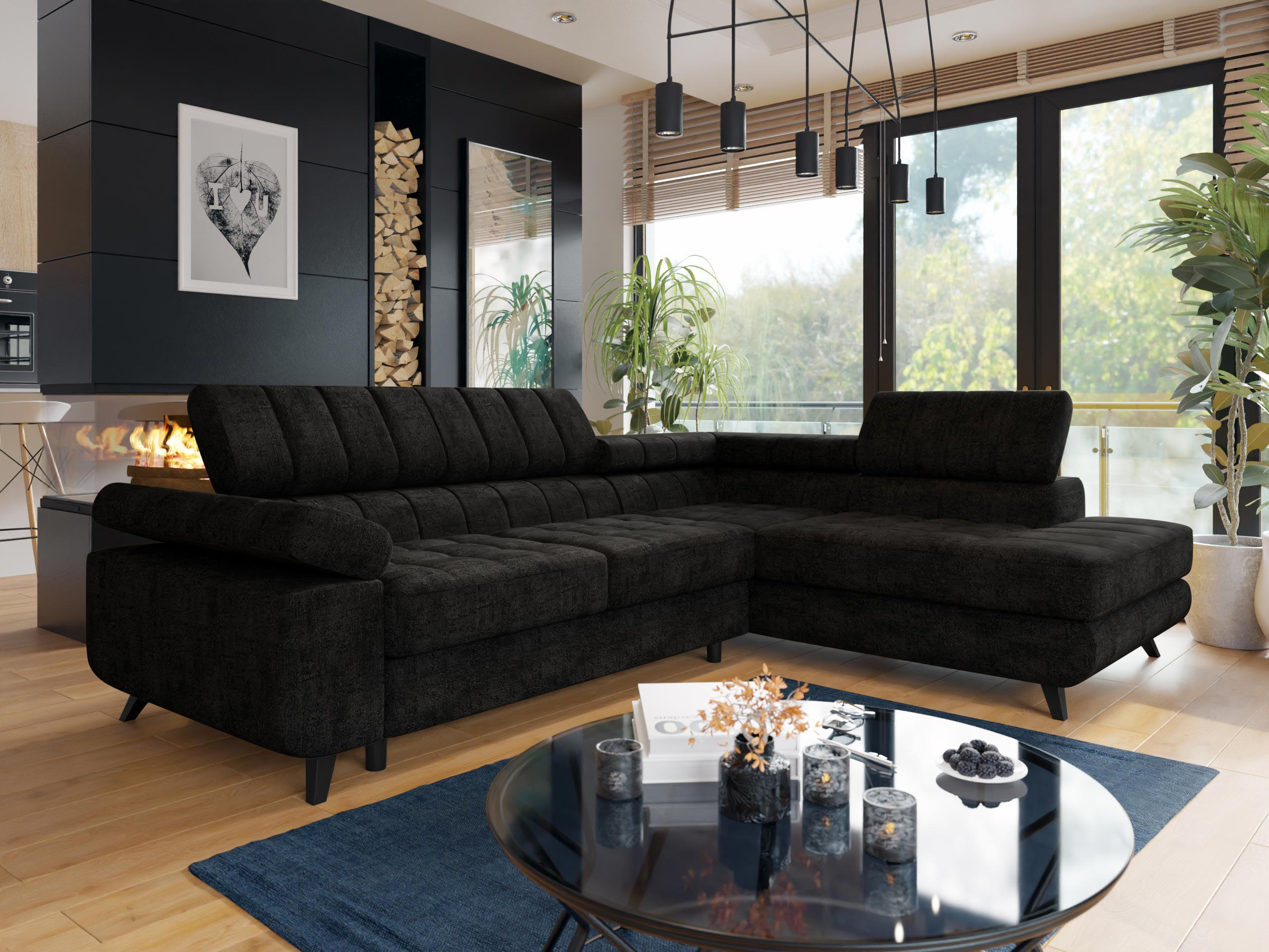 ECKSOFA Nord Premium, Seite: Rechts - Anthrazit/Schwarz, Holz/Textil (264/203cm) - MIRJAN24