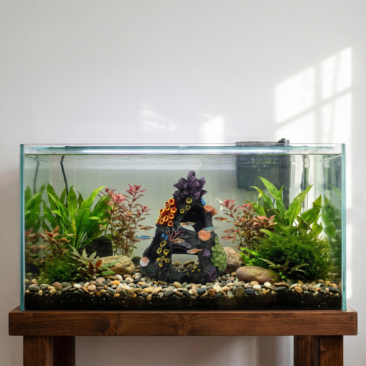 AKVARIJNÍ dekorace - antracitová, plast (12/15/12cm) - Relaxdays