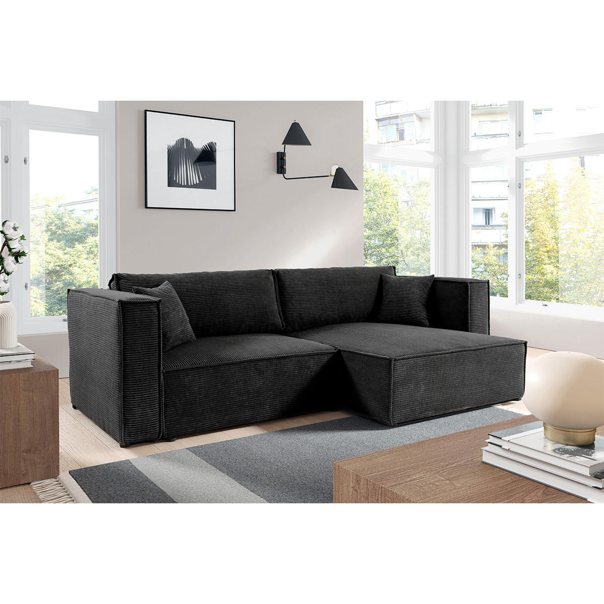 SOFA Jimmy 3 Sitzplätze Schwarz - Schwarz, Holz (245/77/148cm) - Petits-meubles