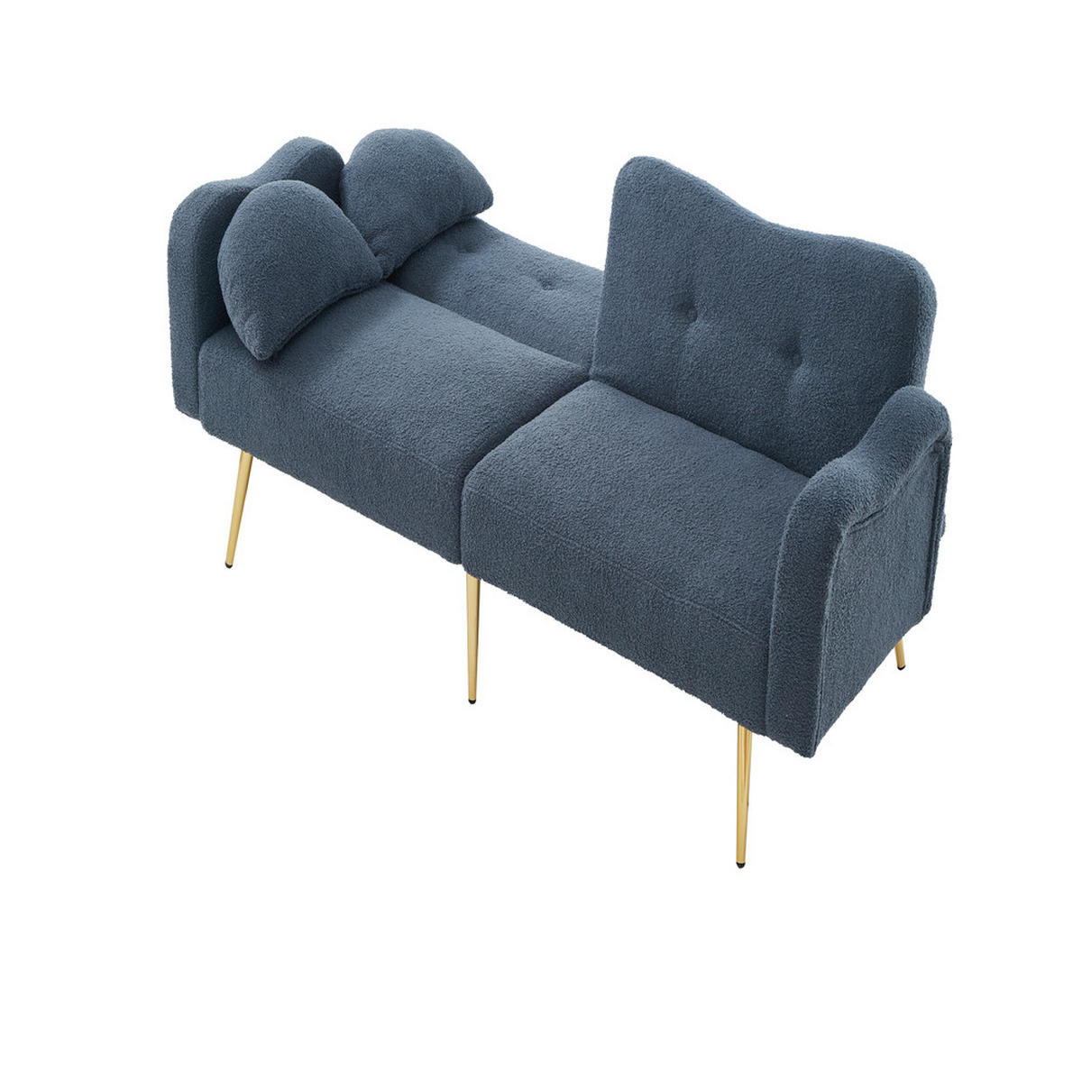 SOFA 2-Sitzer Sofabett Verstellbare Lehne Goldene Metallfüße 2in1 Modern - Grau, Holz (89.92/18.54/79.5cm) - FLIEKS