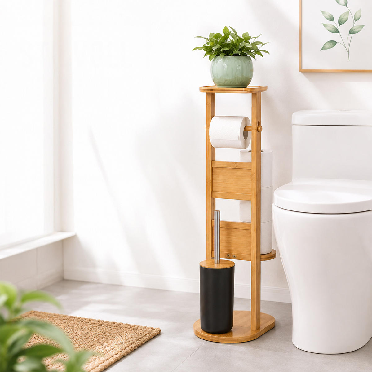 WC-SOUPRAVA přírodní bambus s poličkou 80 cm - světle hnědá, dřevo/kompozitní dřevo (30/80/18cm) - Relaxdays