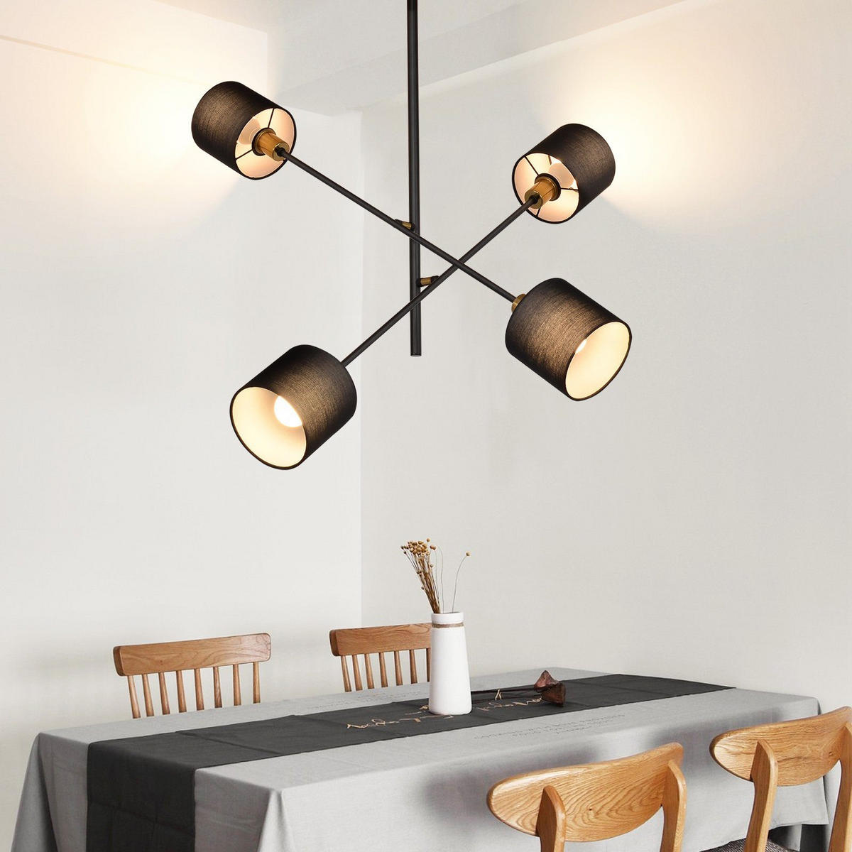 HÄNGELEUCHTE Reiner 4-flammig 68/68/85 cm - Schwarz, Metall (68/68/85cm) - Nettlife