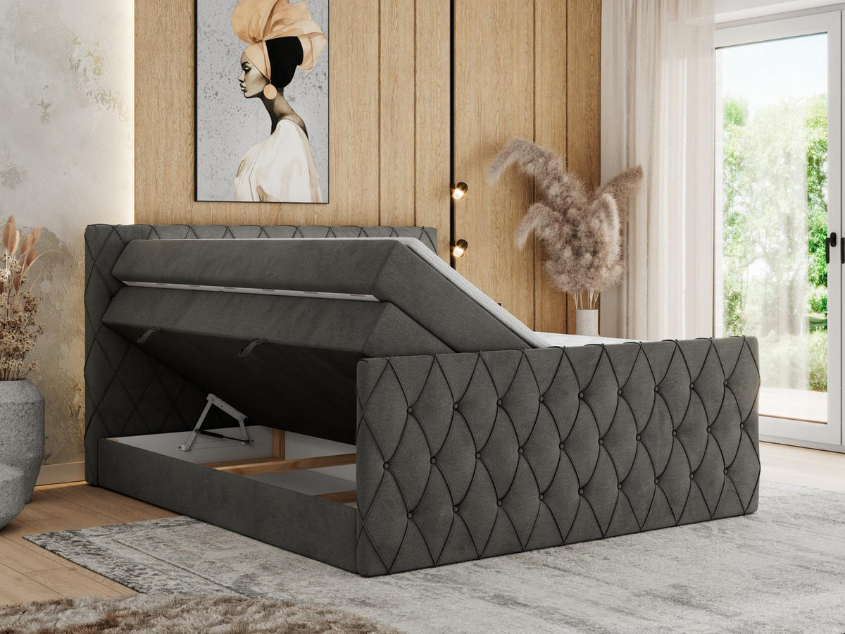BOXSPRINGBETT MIREN KING DUO 200/200 Dunkelgrau Velvet - H4 - Hellgrau, Holz/Textil (200/200cm) - MKS