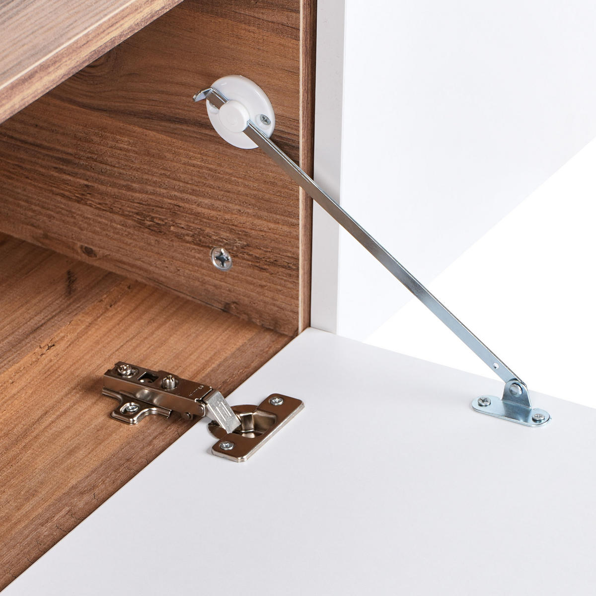 WANDMONTIERTER-TV-SCHRANK Weiß/Braun Gladstone - Weiß/Braun, Holzwerkstoff (140/30/32cm) - Beliani