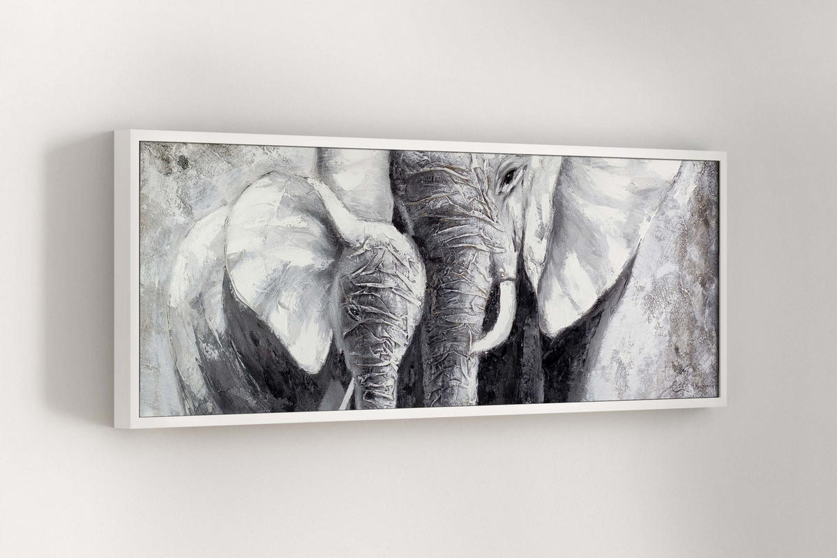 RUČNE MAĽOVANÝ AKRYLOVÝ OBRAZ 150/50 cm, sivý, zvierací motív - sivá, drevo/textil (150/50cm) - KUNSTLOFT