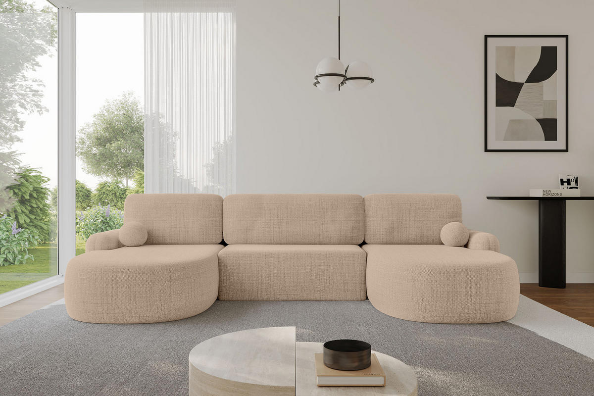 WOHNLANDSCHAFT mit Schlaffunktion und Bettkasten LIRA-U - 335x172x89 Dunkelbeige - Cappuccino, Holzwerkstoff/Textil (335/89/172cm) - ALTDECOR