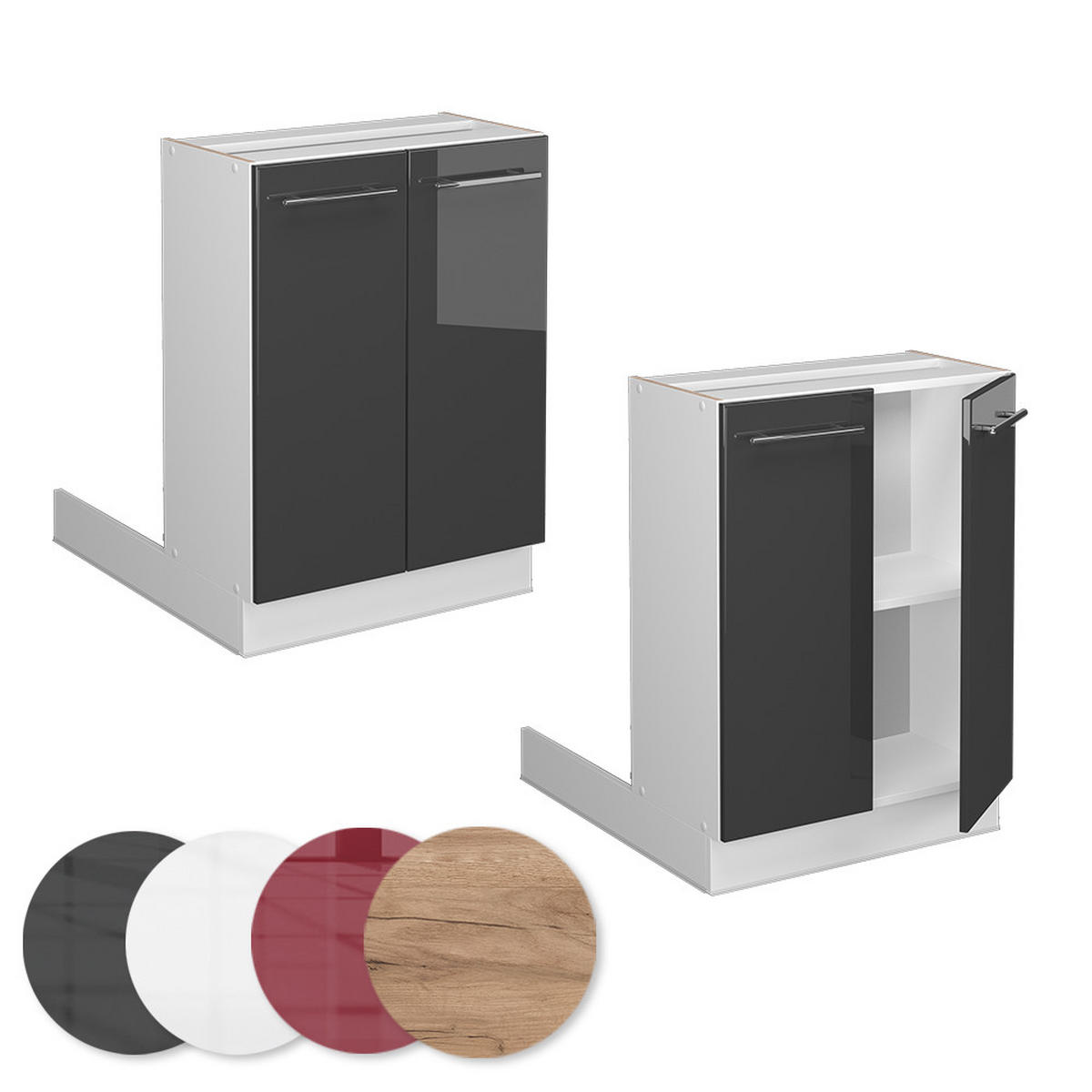 KÜCHENINSEL Fame-Line Anthrazit Hochglanz 60 cm ohne AP - Schwarz Hochglanz/Anthrazit, Holzwerkstoff (60/82/30cm) - Vicco