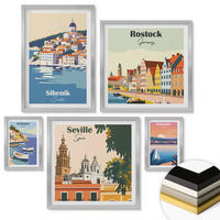 WANDBILDER 5er Set - 50x50 cm & 20x30 cm & 40x60 cm Silberner Rahmen - Berglandschaften und Städte - Silberfarben, Kunststoff (40/60cm) - ArtPrintCave