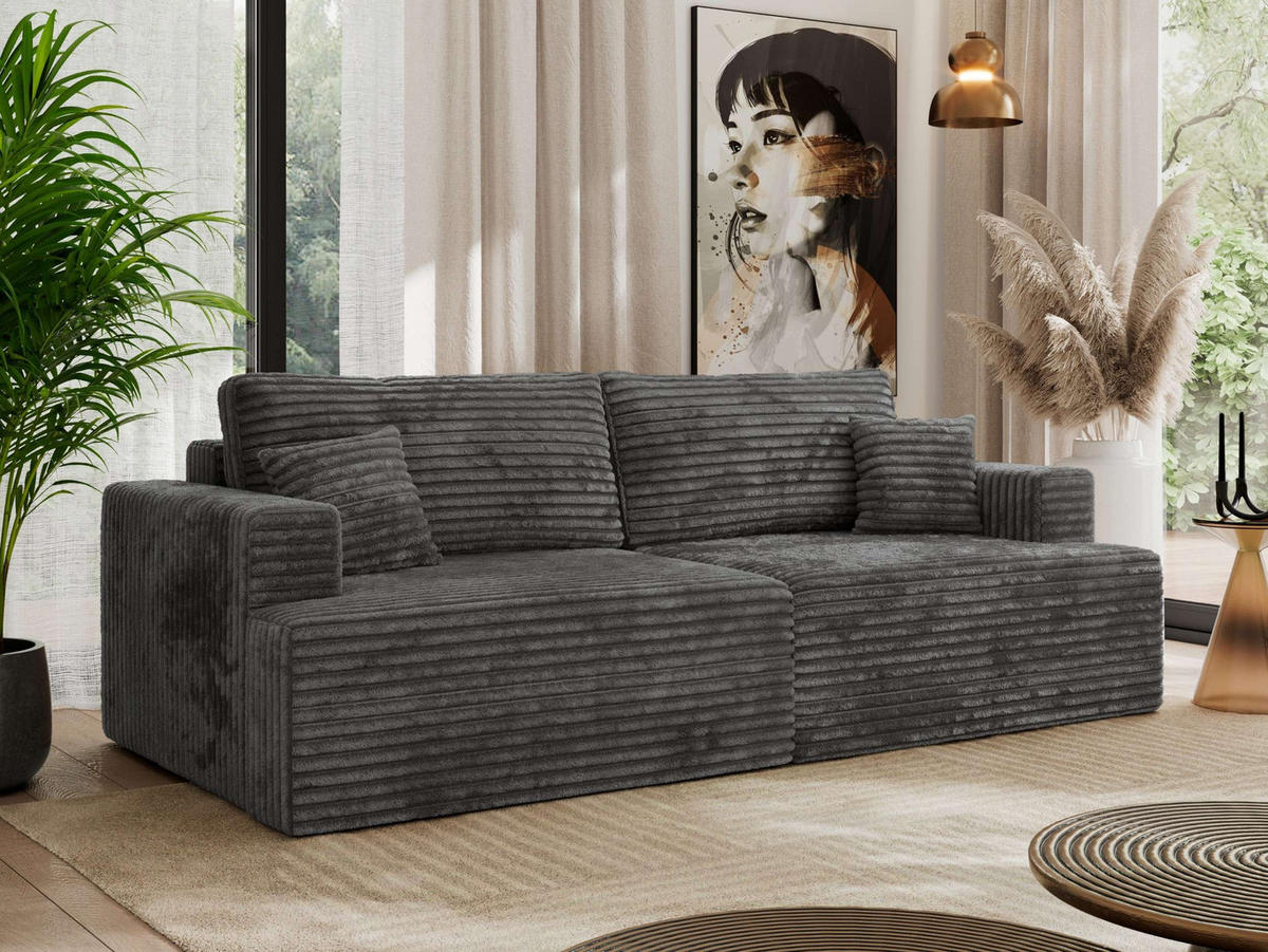 4-SITZER SOFA VIRELLA Dunkelgrau Cord - Dunkelgrau/Schwarz, Textil (240/88/115cm) - MKS