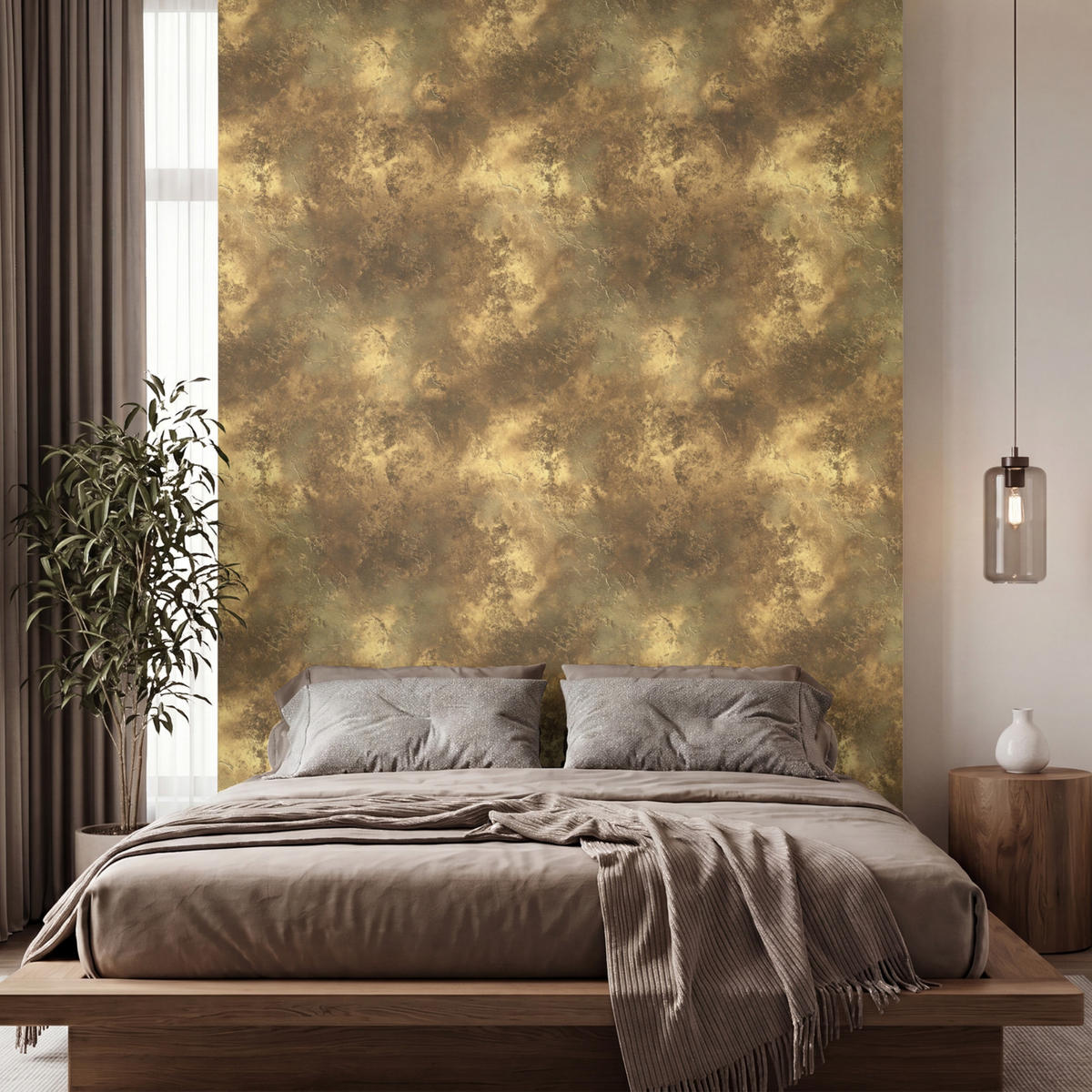 TAPETE - Antik - Metallic-Look - Gold - 200x280 cm - Messingfarben, Papier (200/280cm) - OnlyWow