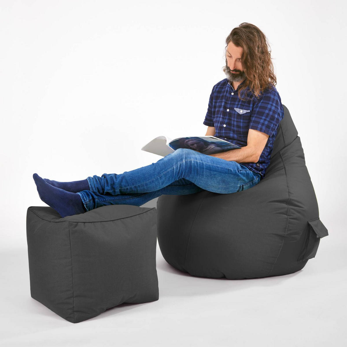 SITZSACK-HOCKER Pouf "Cube" 40x40x40cm - Anthrazit, Textil (40/40/40cm) - Green Bean