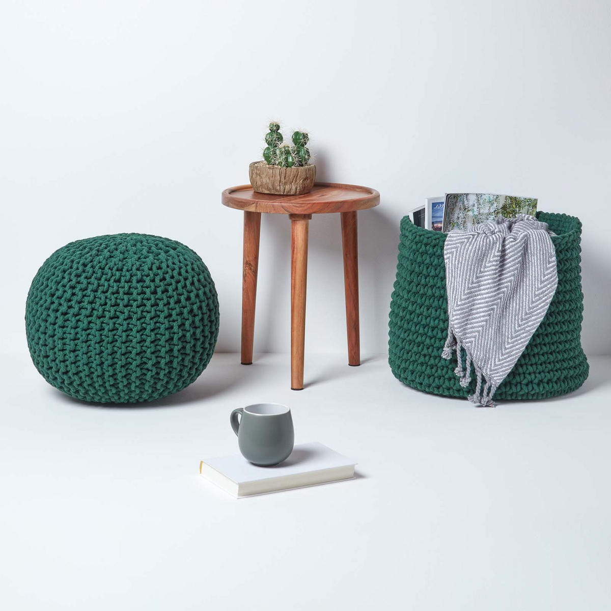 STRICK-POUF tannengrün, 40/40/35 cm - Waldgrün, Textil (40/35/40cm) - Homescapes